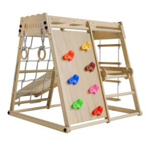 Juskys Cadre d'Escalade Intérieur pour Enfants avec Toboggan et Mur d'Escalade