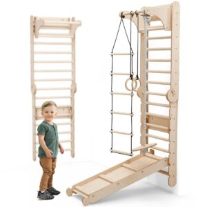Mur Suédois 6-en-1 en Bois pour Enfants: Échelle, Balançoire, Toboggan