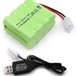 Batterie Rechargeable Gecoty 9.6V 2400mAh NiMH AA avec Câble de Charge Tamiya